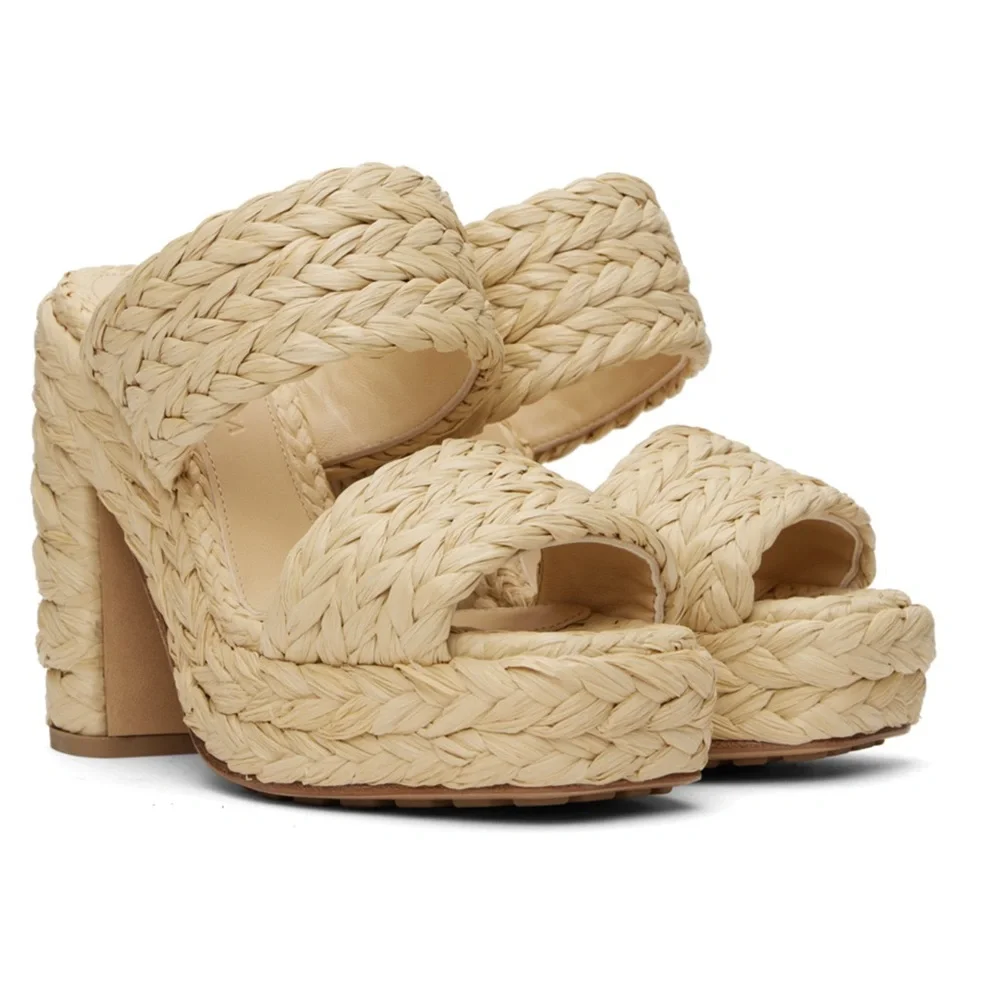 BOTTEGA VENETA Canalazzo Raffia Heeled Sandals Size 42(12) MSRP: $1,550